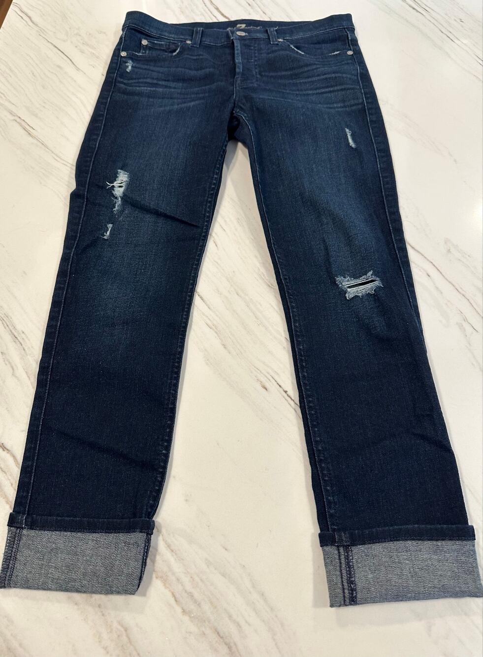 7 For All Mankind Josefina Skinny Boyfriend Jeans Women's 27 Distressed Cuffed